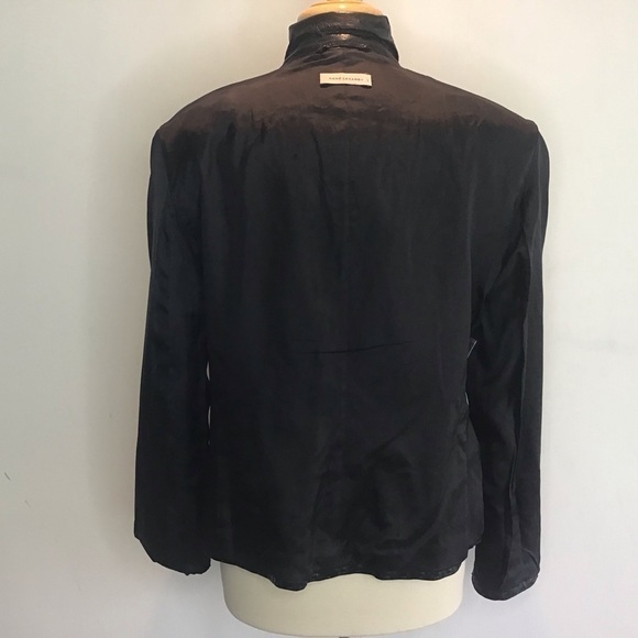 Rene Lezard black leather notched collar/zigzag stitching, 2 button blazer EU 42 - Picture 8 of 12